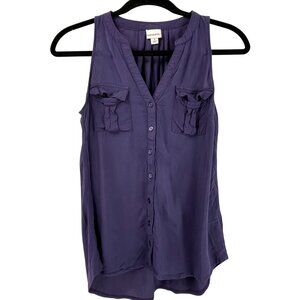 Purple Sleeveless Button Front Blouse Womens Small V Neck Rayon Top